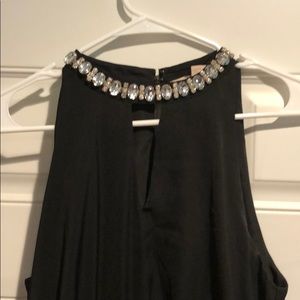 Black Full Length Gown with Collar Gems